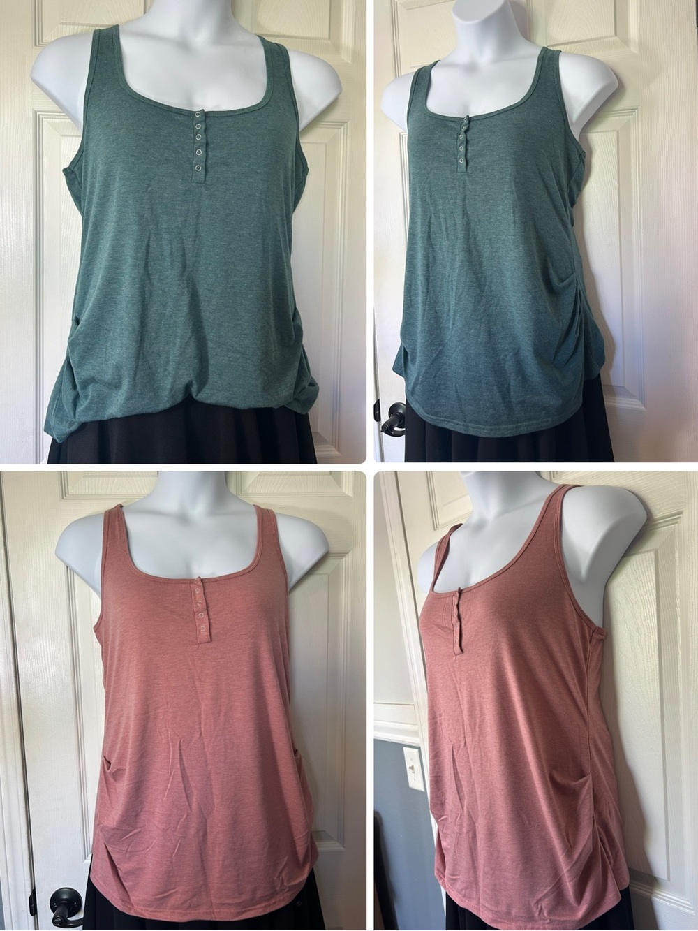 2-Pack Henley Pocket Tank Tops – Green & Dusty Rose – Size 2XL